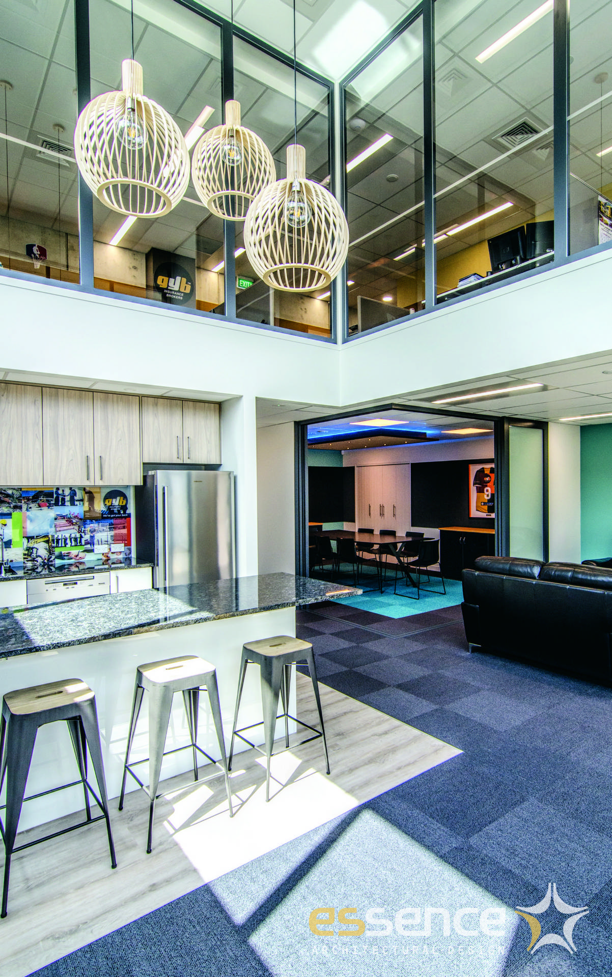 Atrium designer kitchen and meeting spaces