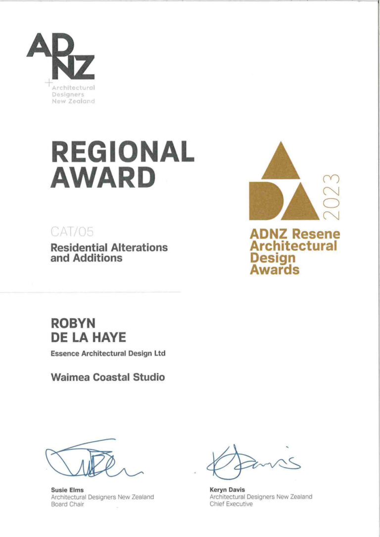 Certificate ADNZ 2023 Residential alterations & additions Regional Award